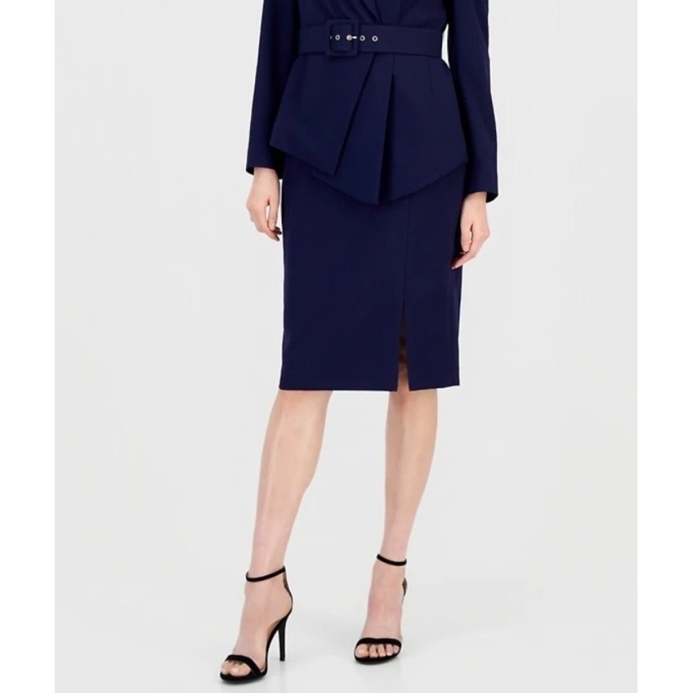 Tahari ASL Navy Blue Pencil Skirt Front Slit Professional Career Wear Size 10